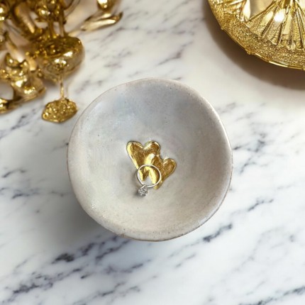 2 Hearts Ring Dish 4" Gold Leaf TRINKET & RING DISHES