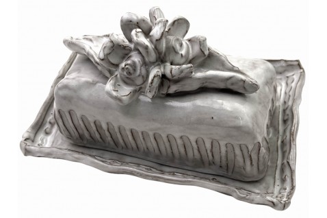 Butter Dish w/Antique White Flowers