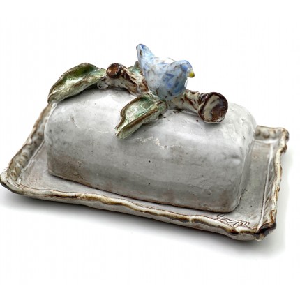 Butter Dish w/Blue Bird on Branch