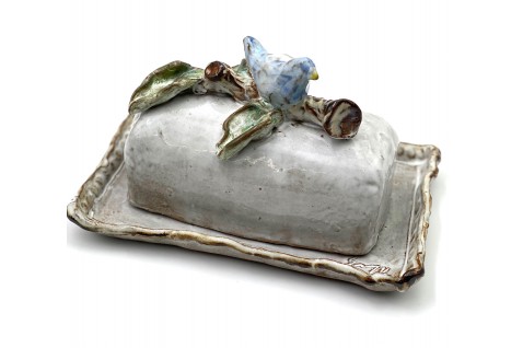 Butter Dish w/Blue Bird on Branch