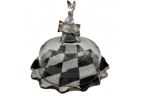 Cake Dome w/Bunny Black/White Harlequin Plate