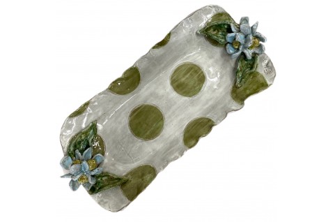 Barbara Jean Tray w/Blue Flowers/Leaves Green Dots