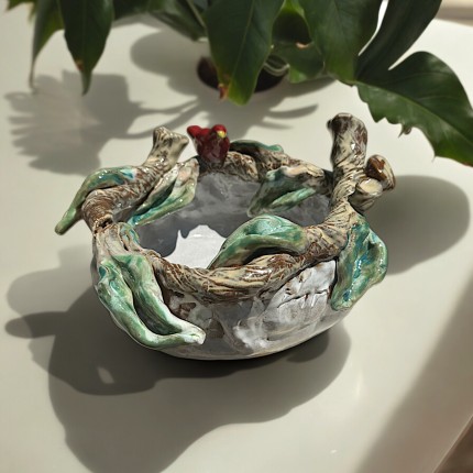 Betsy Rose Bowl w/Red Bird Small 7 ½"W X 5 ½"T
