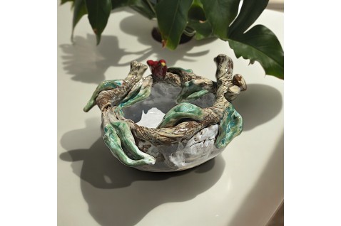 Betsy Rose Bowl w/Red Bird Small 7 ½"W X 5 ½"T
