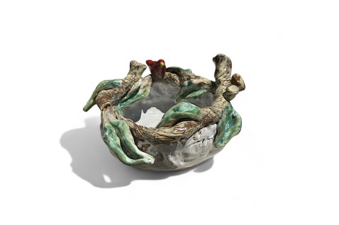 Betsy Rose Bowl w/Red Bird Small 7 ½"W X 5 ½"T