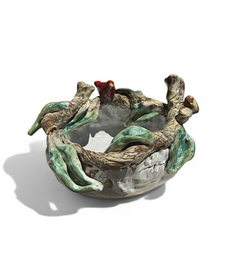 Betsy Rose Bowl w/Red Bird Small 7 ½"W X 5 ½"T