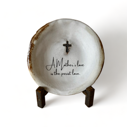 A Mother's love is the purist…Ring Dish Antiqued White w/Cross
