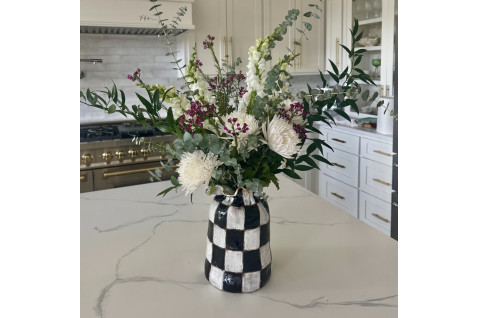 Jumbo SAK Vase Black & White Checkerboard w/22K Gold Luster Rim