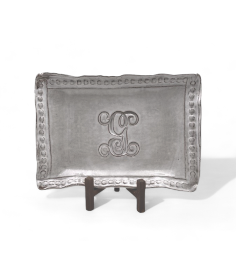 6x9-inch Savannah tray with single initial in script font for personalized home decor