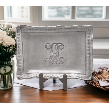 6x9-inch Savannah tray with single initial in script font for personalized home decor