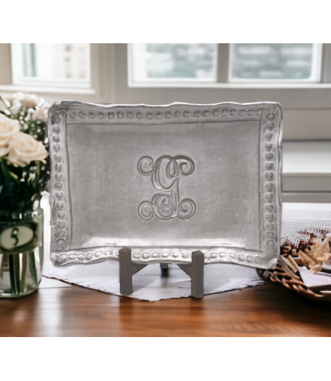 6x9-inch Savannah tray with single initial in script font for personalized home decor