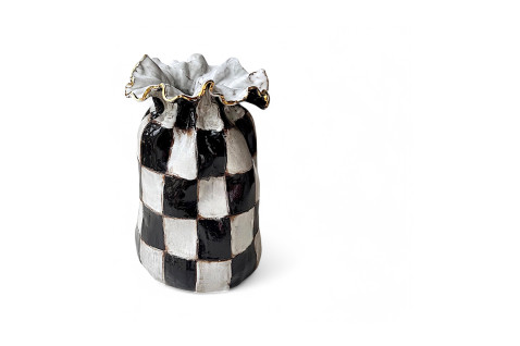 Jumbo SAK Vase Black & White Checkerboard w/22K Gold Luster Rim