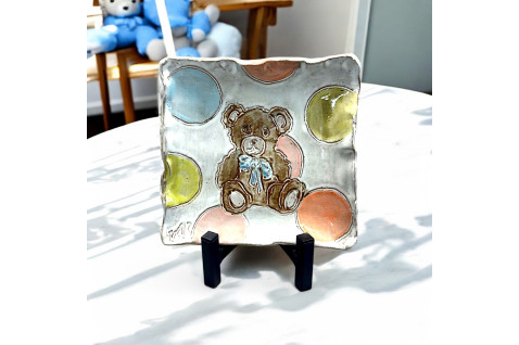 Teddy Bear Tray 7.5" X 7.5" Baby Boy (Blue Bow)