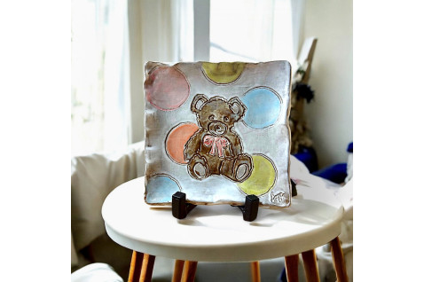 Teddy Bear Tray 7.5" X 7.5" Baby Girl (Pink Bow)