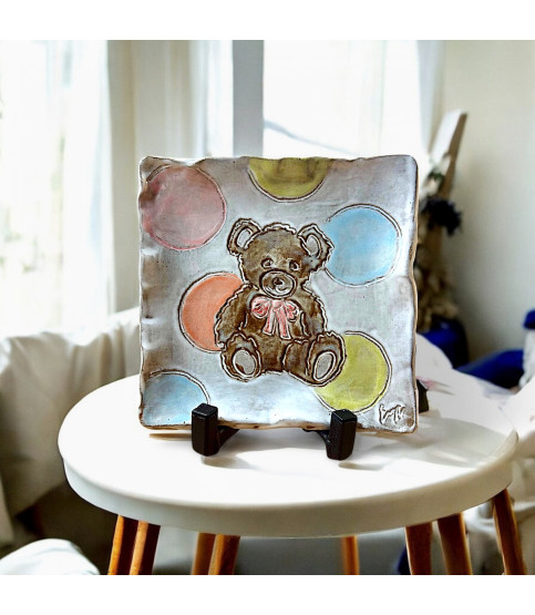 Teddy Bear Tray 7.5" X 7.5" Baby Girl (Pink Bow)