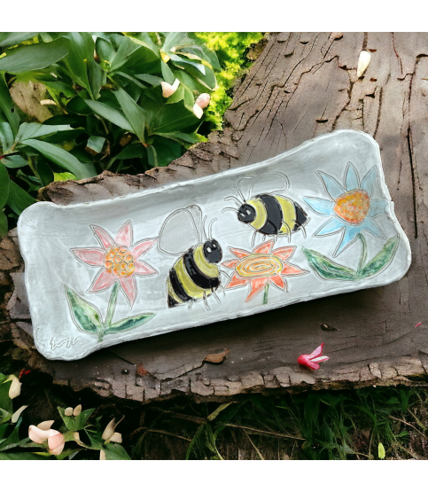 Bread Tray Rectangle Bumble Bees 17.5" X 7.5" X 2"