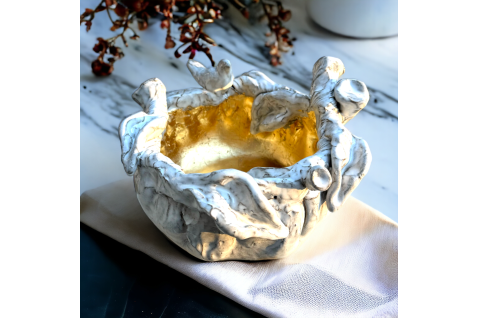 Betsy Rose Vessel Med. Anitque White w/Gold Leaf