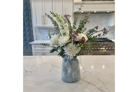 Jumbo SAK Vase Blue & White Checkerboard w/22K Gold Luster Rim