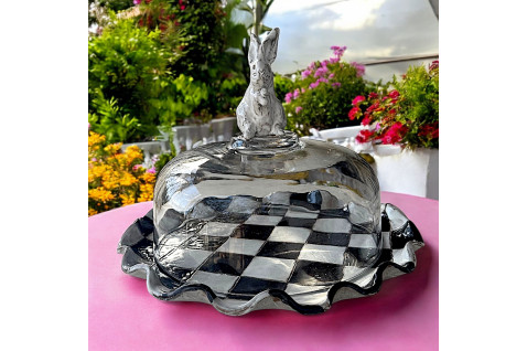 Bunny Cake Plate B/W Checkerboard