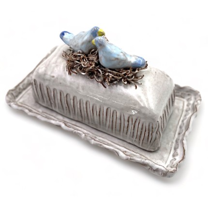 Butter Dish 2 Blue Birds/Nest