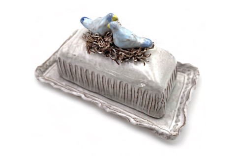 Butter Dish 2 Blue Birds/Nest