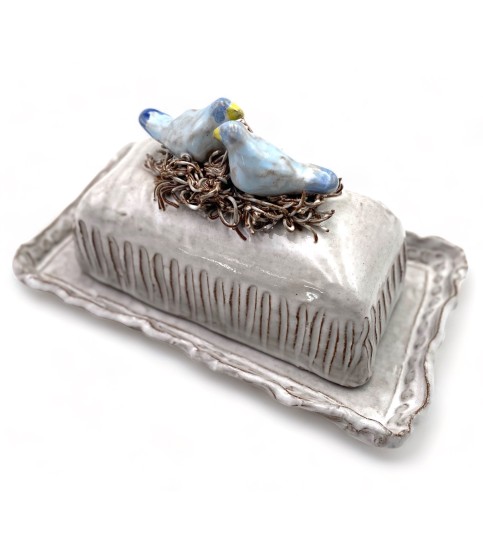Butter Dish 2 Blue Birds/Nest
