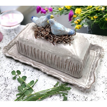 Butter Dish 2 Blue Birds/Nest