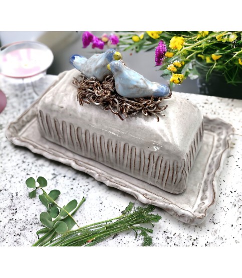 Butter Dish 2 Blue Birds/Nest