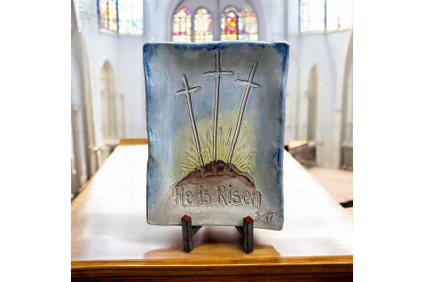 Calvary Tray "He Is Risen"