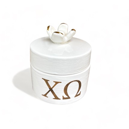 Round Pin Box w/Flower 22K Gold Rim & Brand