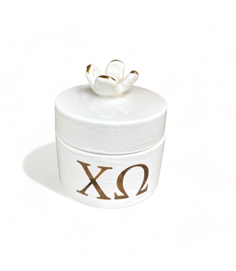 Round Pin Box w/Flower 22K Gold Rim & Brand
