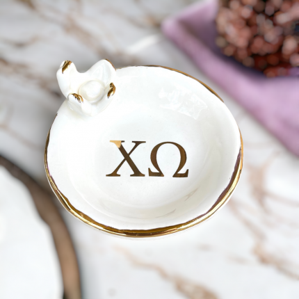 Ring Dish w/Flower 22K Gold Edge & Brand