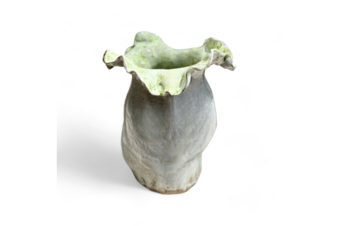 Sak Vase  7" X 6"  Antique White w/Green Center