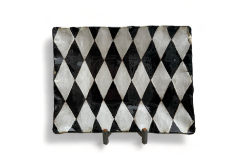 XLg B/W Harlequin  Tray Approx. 18" X 14.5"