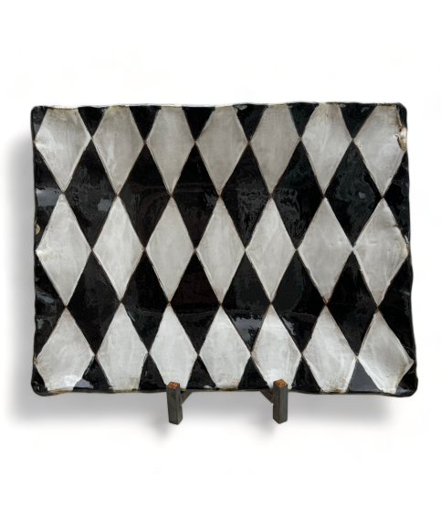 XLg B/W Harlequin  Tray Approx. 18" X 14.5"