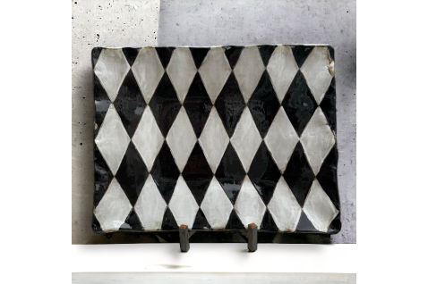 XLg B/W Harlequin  Tray Approx. 18" X 14.5"