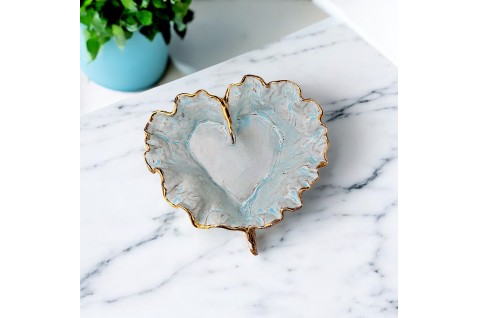 Dani Heart Blue w/22K Gold Rim Medium Approx. 9" X 8" X 2.5"