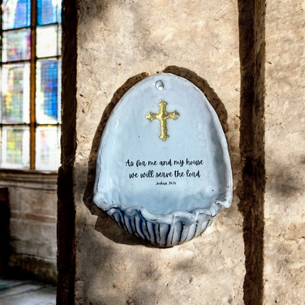 Holy Water Font w/Gold Leaf Cross