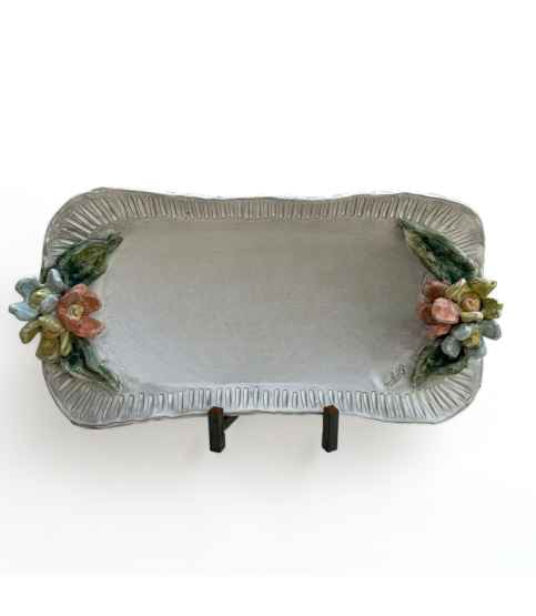Barbara Jean Server w/Colorful Flowers and Antique White Center