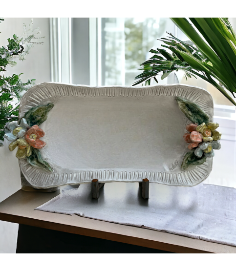 Barbara Jean Server w/Colorful Flowers and Antique White Center