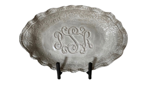 19x12.5-inch Lizzy Veronica Antique White monogrammed server