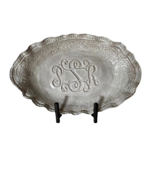 19x12.5-inch Lizzy Veronica Antique White monogrammed server