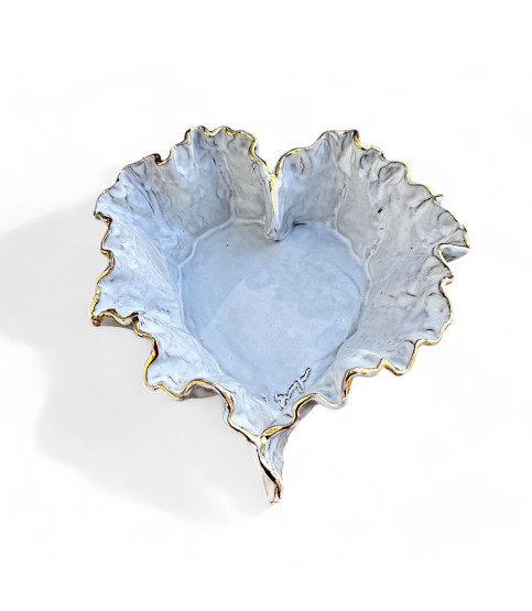 Dani Heart Dish  White w/24K Gold Rim  Large  9" X 10" X 3"