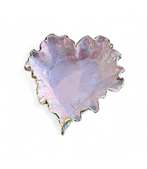 Dani Heart Pink w/24K Gold Rim  Large  9" X 10" X 3"