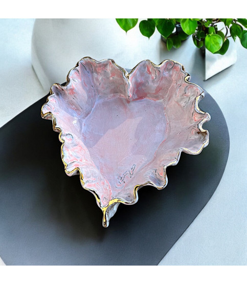 Dani Heart Pink w/24K Gold Rim  Large  9" X 10" X 3"