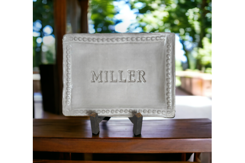 6x9-inch Savannah Surname Tray with custom script font for personalized home decor