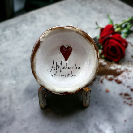 A Mother's love is the purist…Ring Dish Antique White w/Red Heart