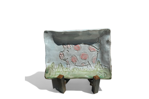 Dotted Pig Tray Pink w/White Dots