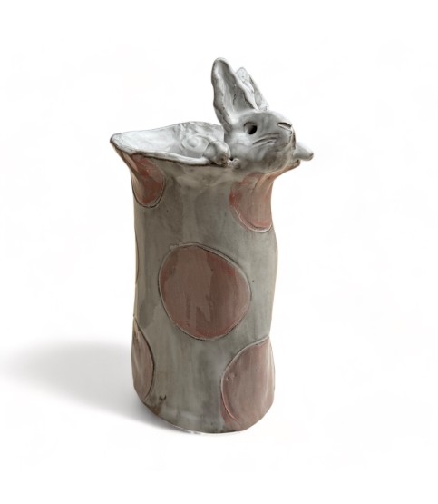 Vase 7" X 6" Bunny w/Pink Dots