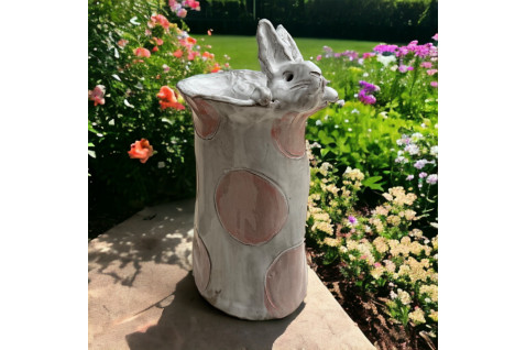 Vase 7" X 6" Bunny w/Pink Dots